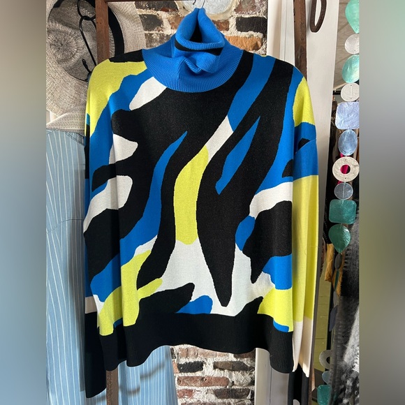 NWT Marc Cain Blue and Black Patterned Sweater